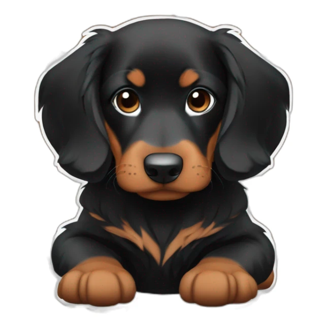 black with brown chubby extra small puppy long hair teckel called zeus sticker