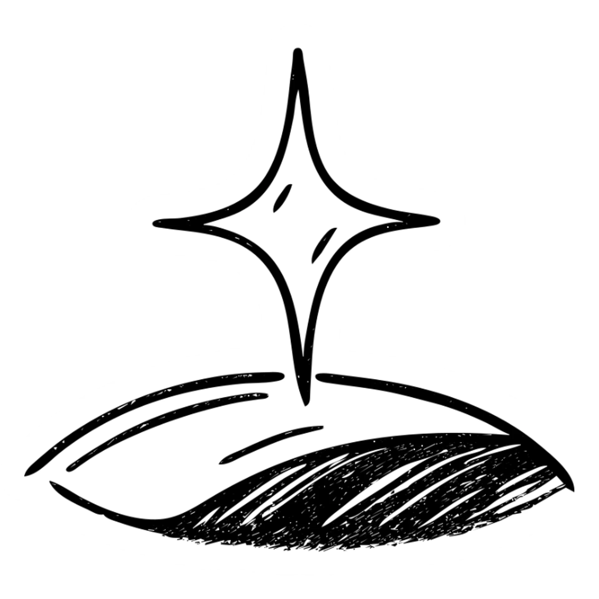 hand-drawn outlined icon of a small bright star on a glossy black car surface, subtle reflections, gold or silver details, clean and modern sticker