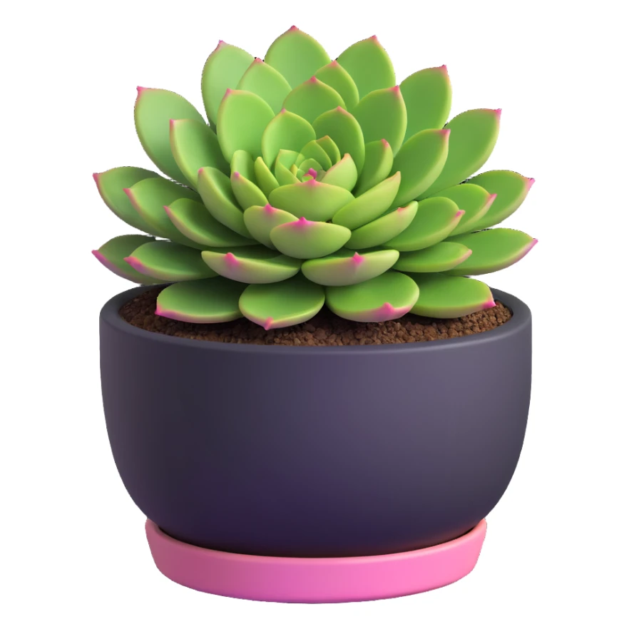 3D style succulent green with pink highlights in a round planter sticker