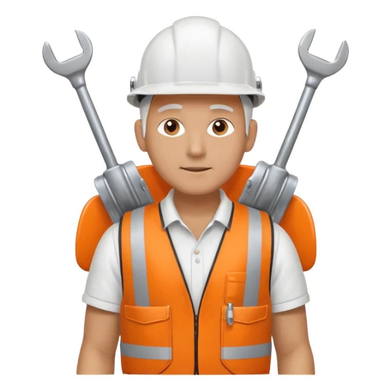 Guy with white head protection with ear noise canceller and orange vest With spanner. On his side carrying side panels for the white server racks sticker