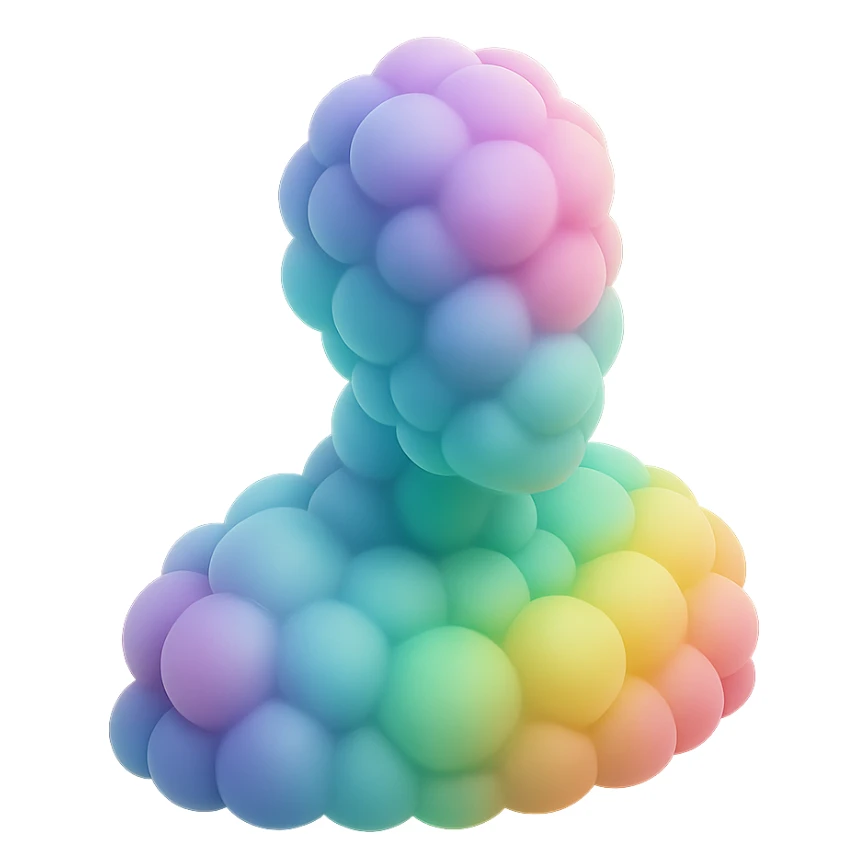 person made entirely of multicolored convex clouds, shoulder up, front view, matte glass style sticker