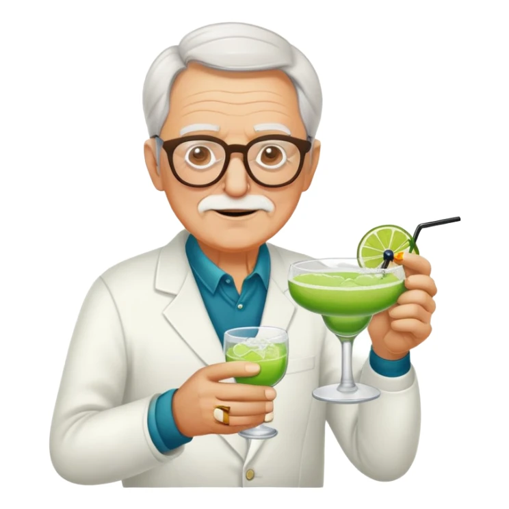 Old white man with glasses putting a pill into a margarita  sticker