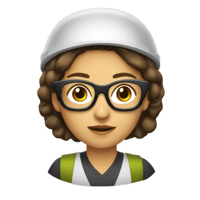 mujer con gafas, piel banca, cabello castaño al hombro, casco de ingeniería sticker