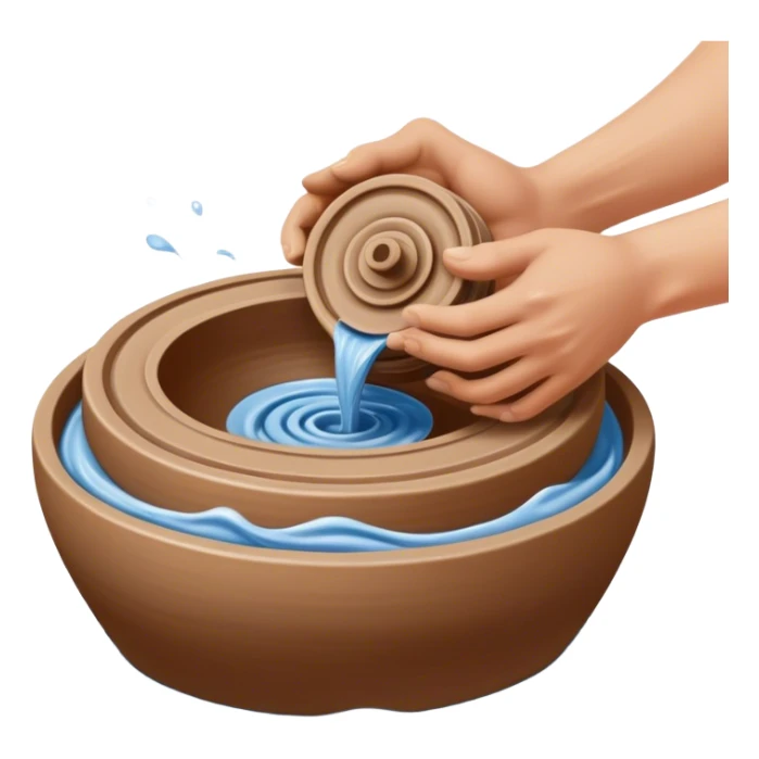 Cinematic Realistic image of a ceramic pottery wheel in action, with skilled hands shaping wet clay into a graceful form, featuring intricate details of swirling textures and gentle water splashes, illuminated by soft, artisanal lighting sticker
