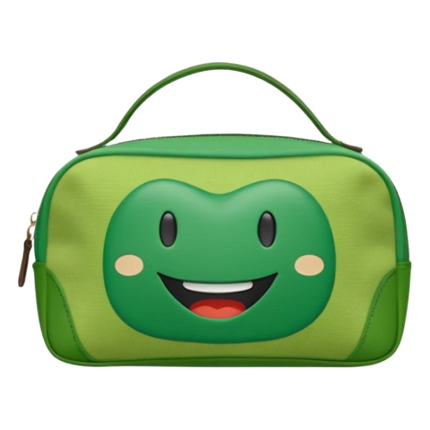 green cosmetic bag with the inscription smile hunter sticker