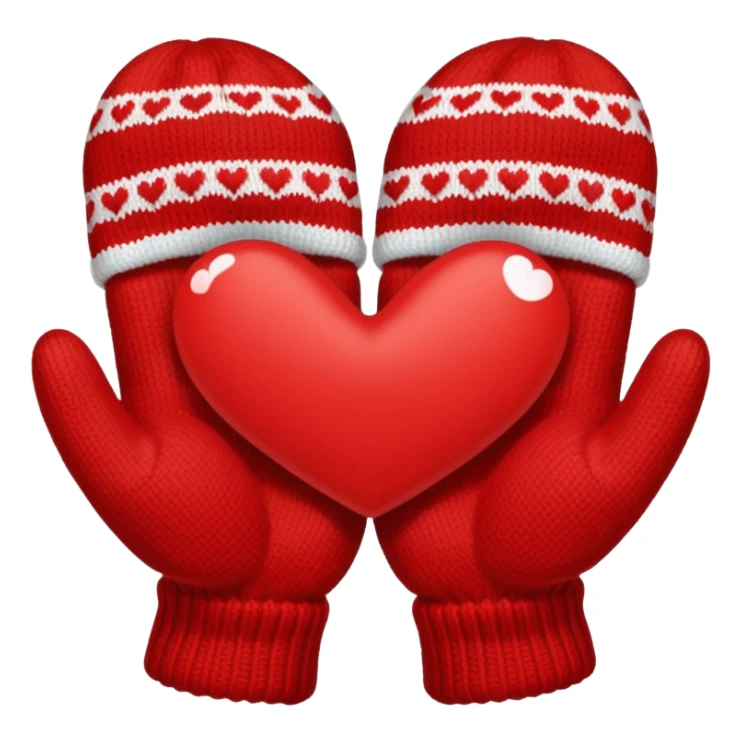 hands in mittens make a heart sticker