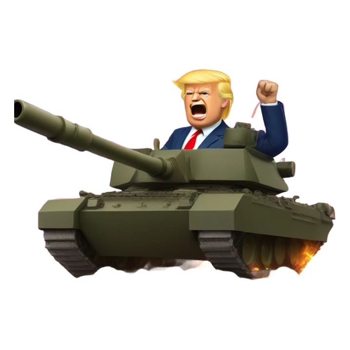 Trump with fireworks on top of tank sticker