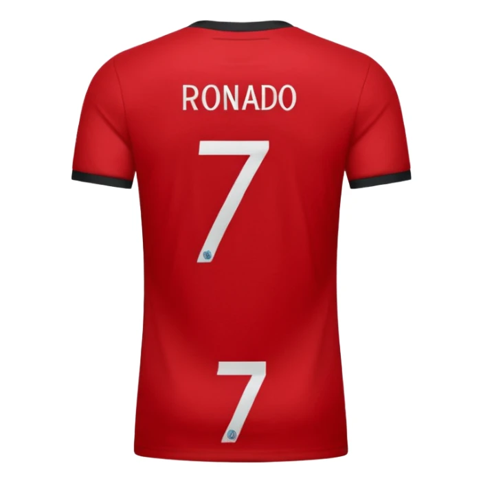 red football shirt with Ronaldo 7 on the back sticker