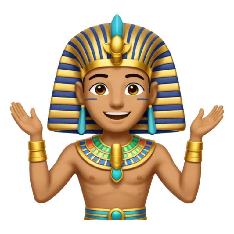 Discord emoji for "RA Silkroad", Ancient Egyptian theme, funny Pharaoh clapping hands laughing, cartoonish, colorful, shiny gold, small and clear.
 sticker