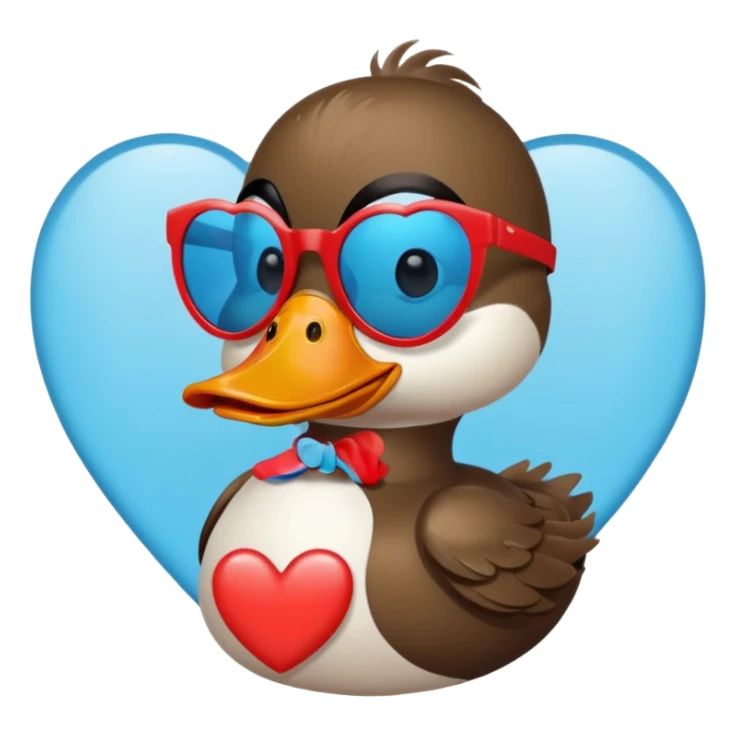 Make a frame emoji and inside it is a duck wearing red heart sunnies and the background is sky or anything blue sticker