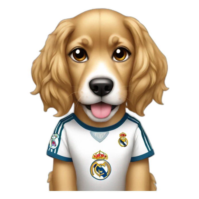Cute girl dog with Real Madrid shirt sticker