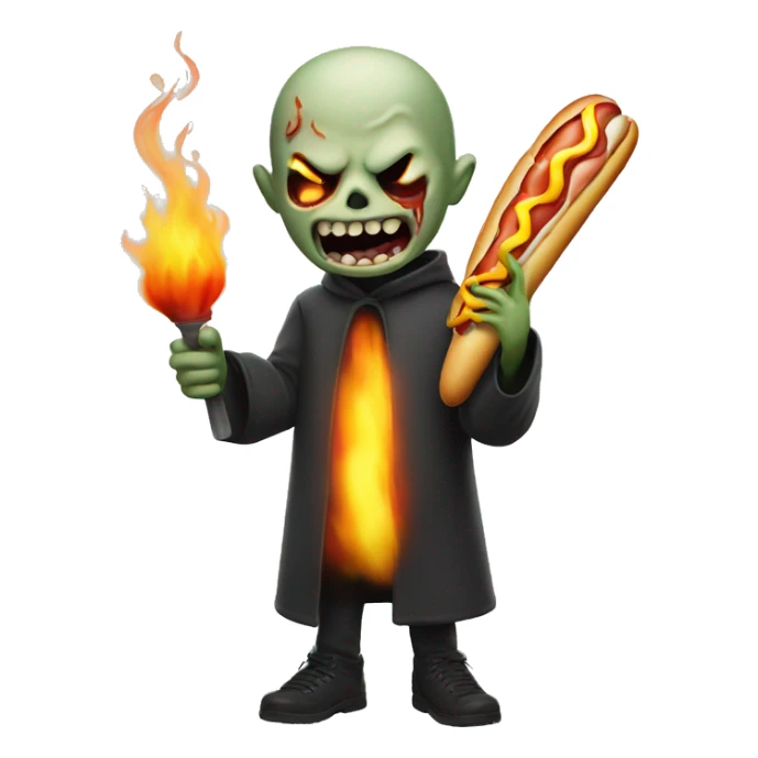 a ghoul with a flaming torch eating a hot dog  sticker