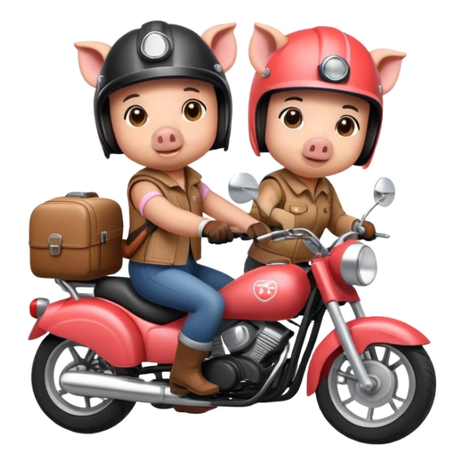 pig couple riding a motorbike together sticker