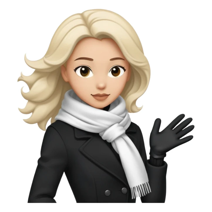 A figure in a flowing coat, windblown scarf, and gloves—elegant and sharp sticker