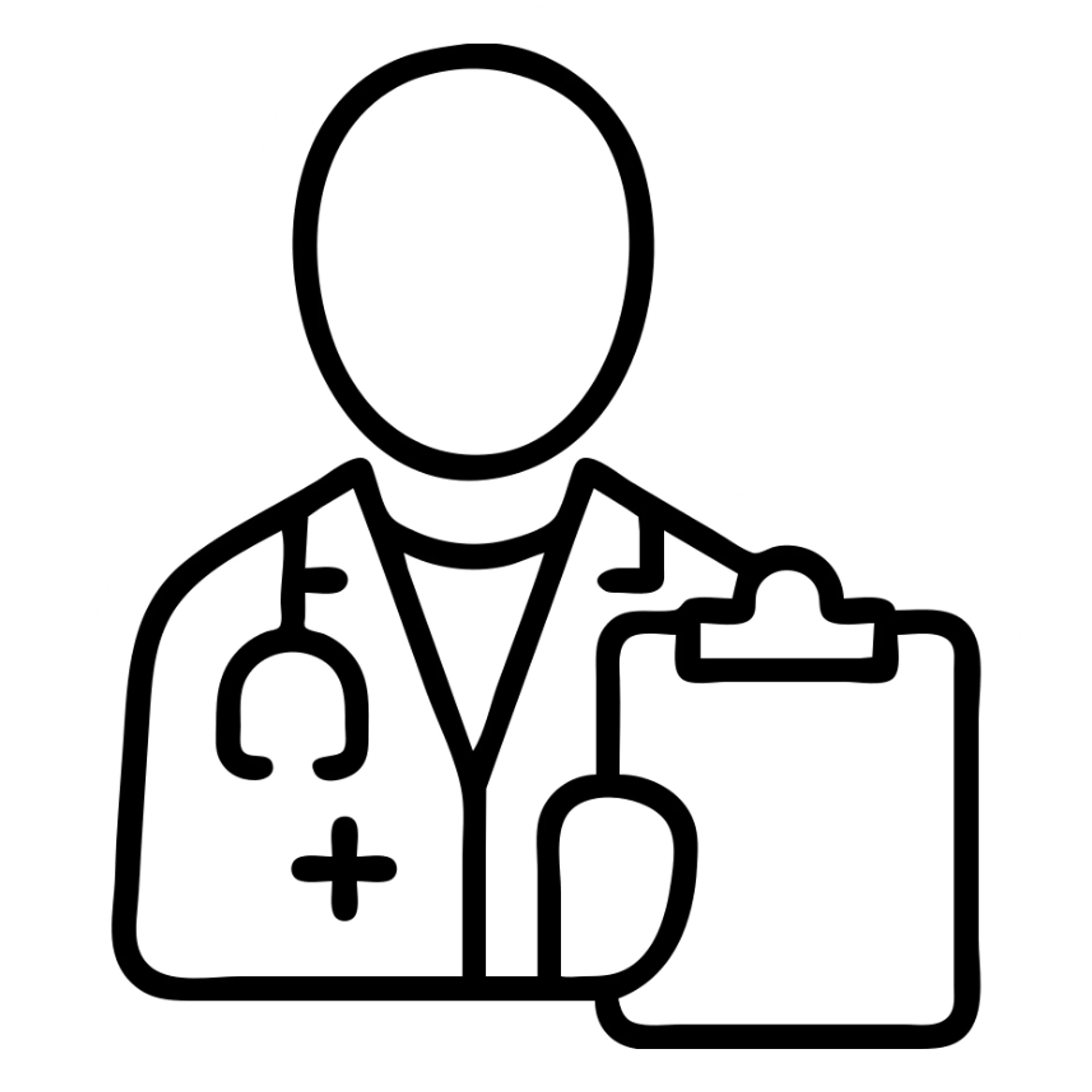 doctor with a clipboard wearing a white coat outlined icon sticker