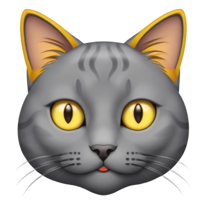 A gray cat with yellow eyes named max he is very cute and  he is a boy add text saying I made Maw an emoji sticker