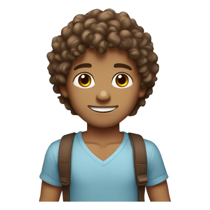 cute tan skinned guy with brown soft curly hair, darkbrown eyes, wearing a lightblue tshirt sticker