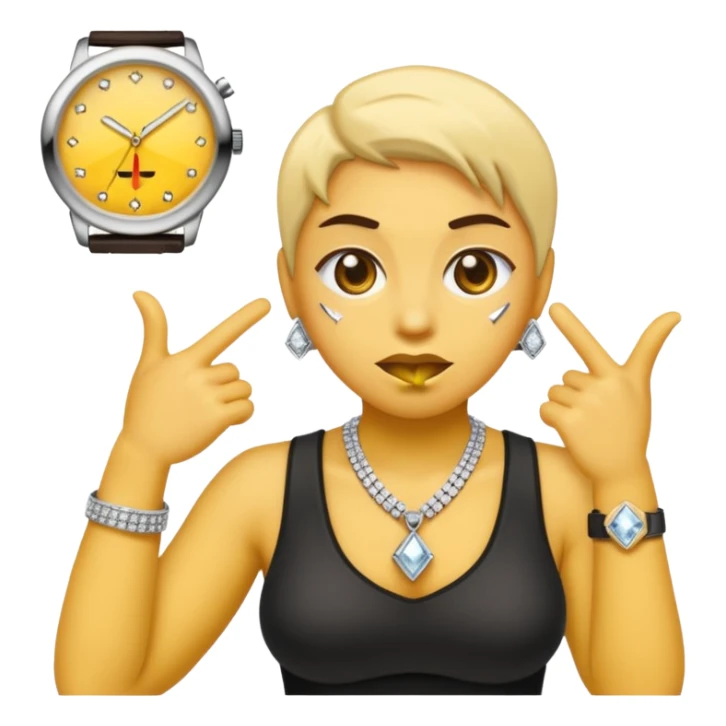 iPhone style emoji with yellow skin doing the bust down meme (diamond grill and watch) sticker