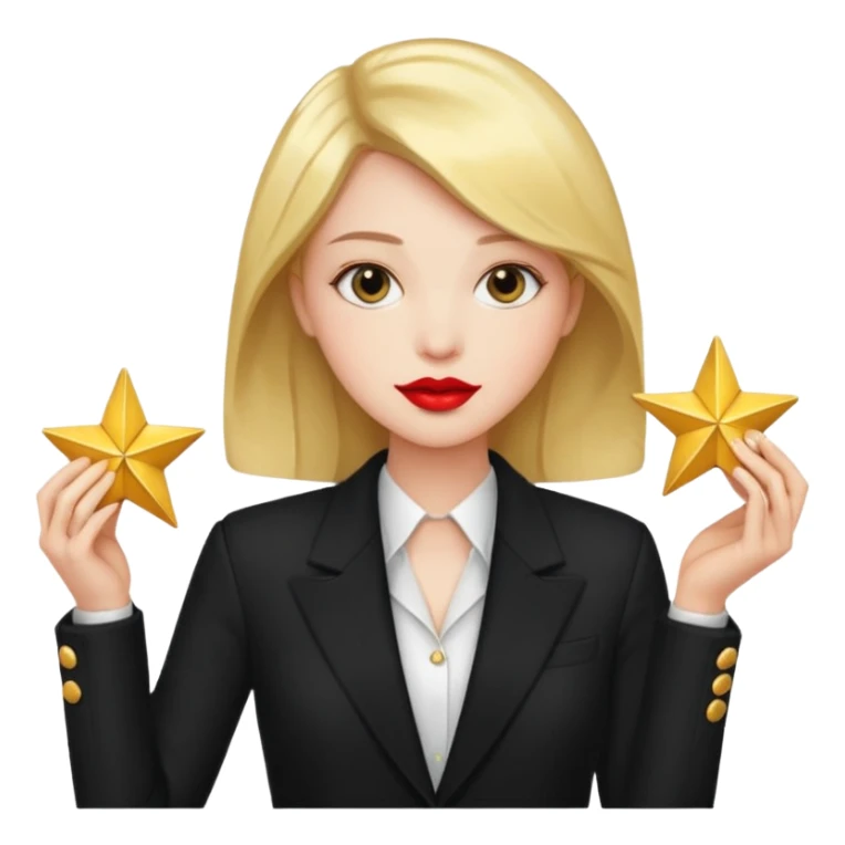 red lipstick, black blazer, holding a star sticker