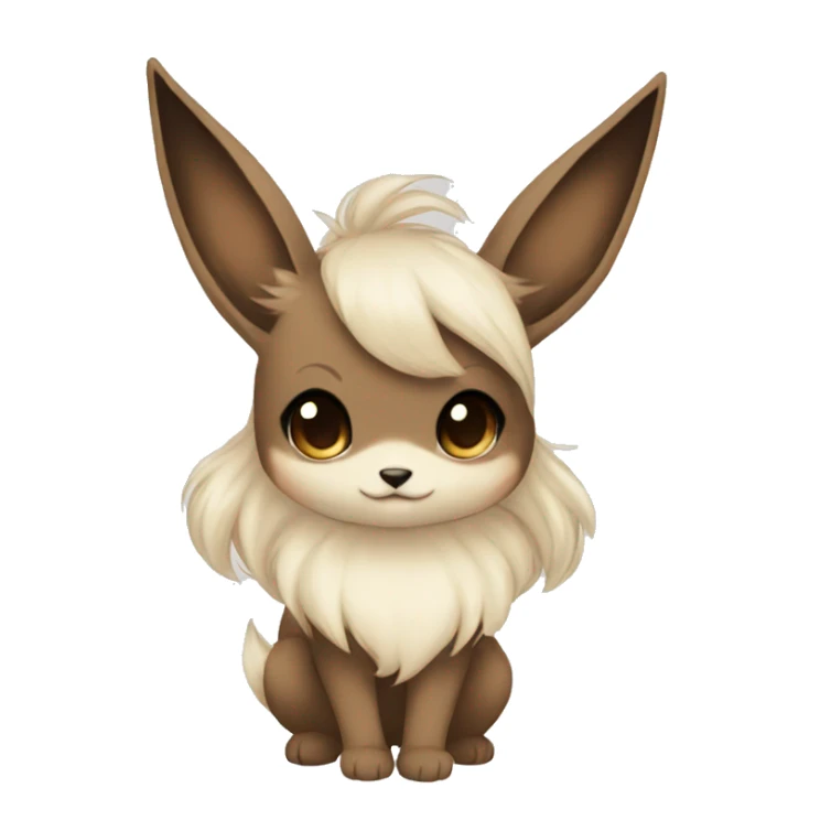 Kawaii Pale Eevee with dark brown long emo hair covering her eyes Full Body sticker