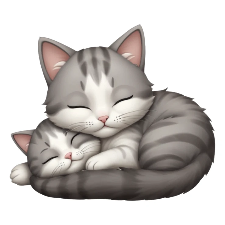 grey and white small cat with eyes closed lying down upside down tightly hugging its own face sticker