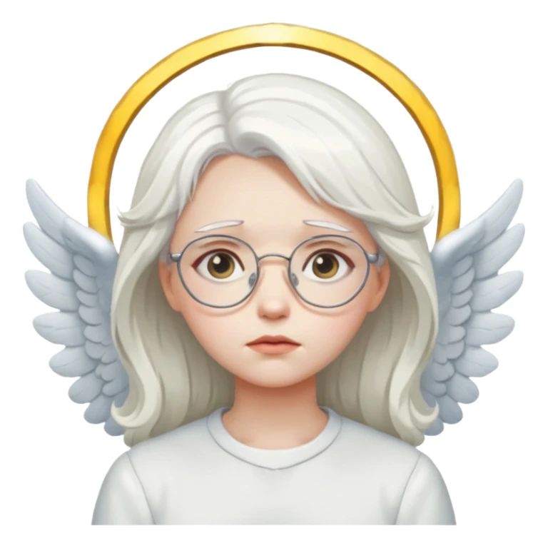 white hair girl angel, glasses, sad sticker