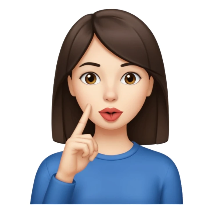 brunette girl, with straight hair, making a "be quiet" gesture sticker