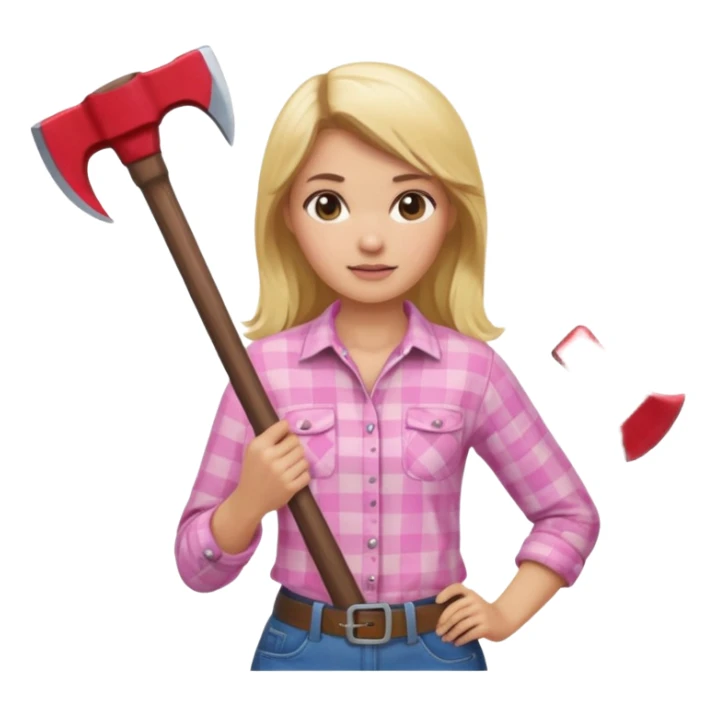 lumberjack blonde woman holding axe pink checked shirt sticker
