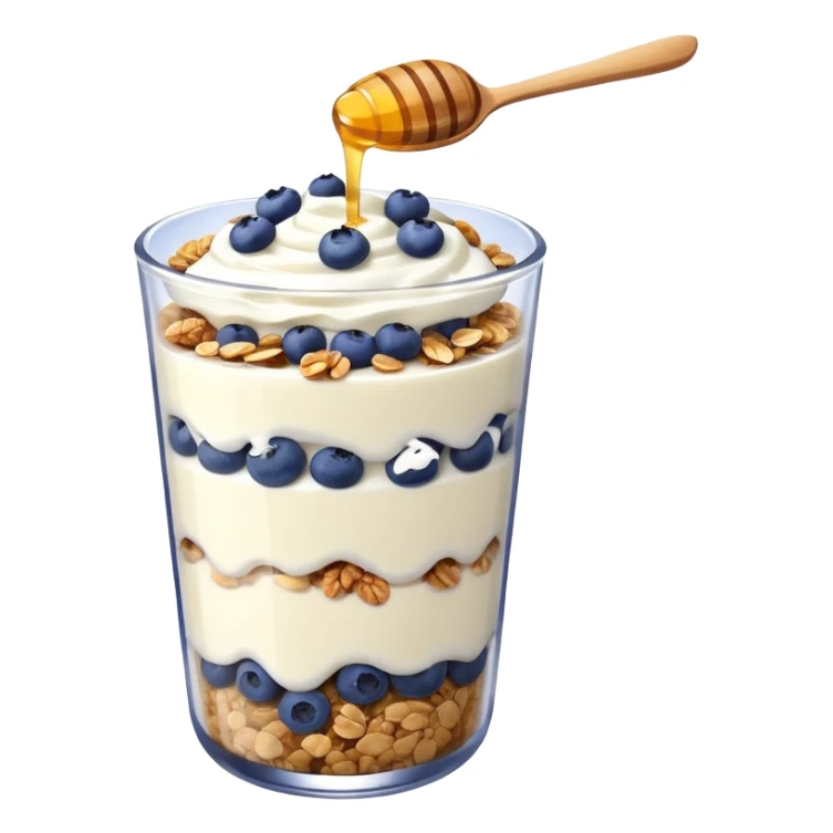Yogurt parfait with granola layers and blueberries on top sticker