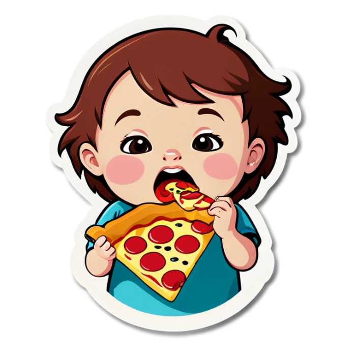 Baby eating pizza sticker