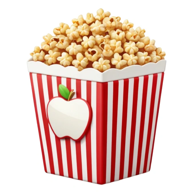 flat design caramel popcorn in red and white striped box, minimal details, Apple emoji aesthetic sticker