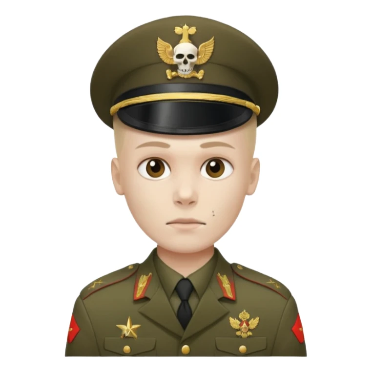 generate a realistic Russian soldier, but with a bare skull instead of a head sticker