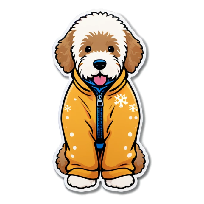 Golden doodle wearing snow suit sticker