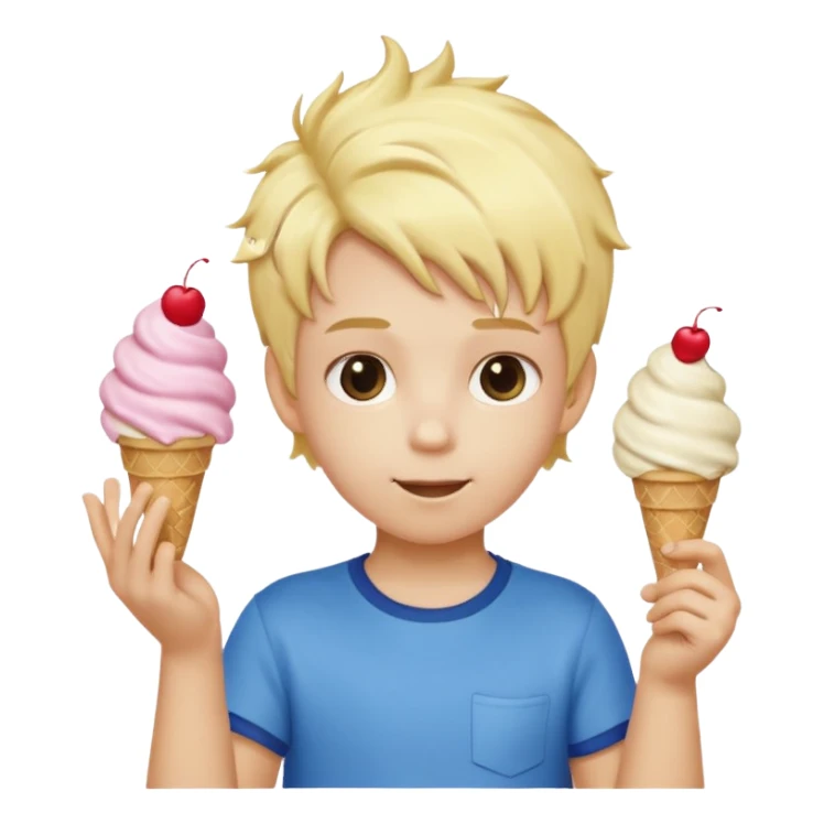 A kid with blonde icecream hair with two hands that are doing this 🫴 and flipped on the other side then have this emoji on the left hand 6️⃣ and this emoji in the other hand7️⃣ sticker