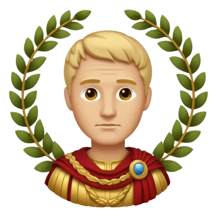 Julius Caesar emoji, side profile, laurel wreath, Roman attire, stylized sticker