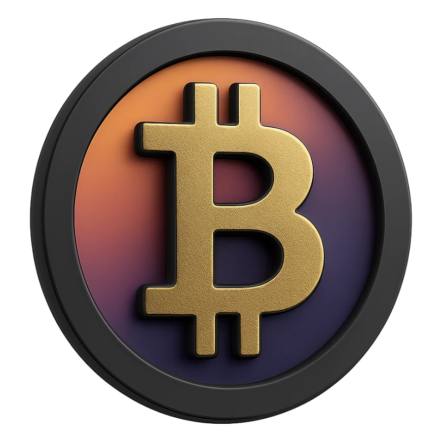 bitcoin,  warm palette in yellow, orange, purple, violet gradient tones, dark solid bg sticker