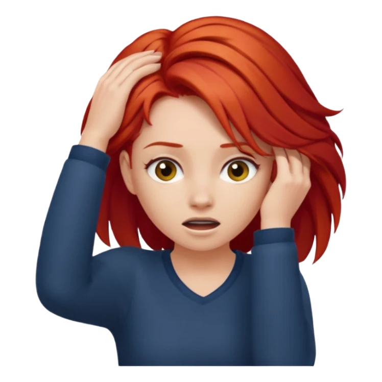 Girl pulling her hair out, red hair sticker
