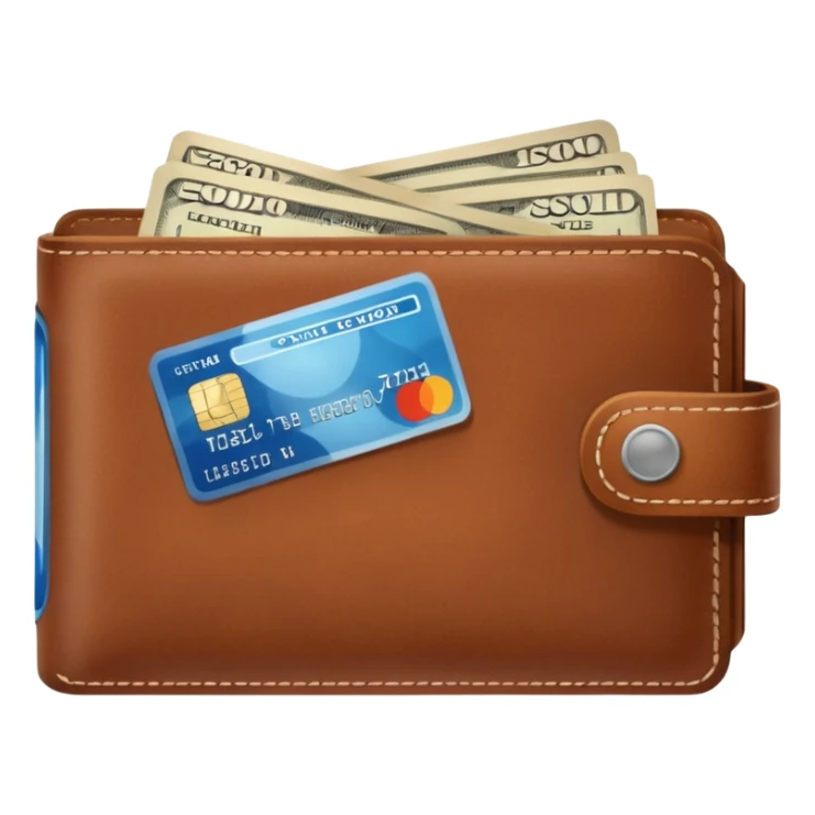 portefeuille marron avec quelques billets et carte bancaire sticker