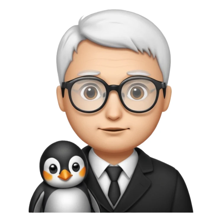 penguin holding a man with classes and not much hair  sticker