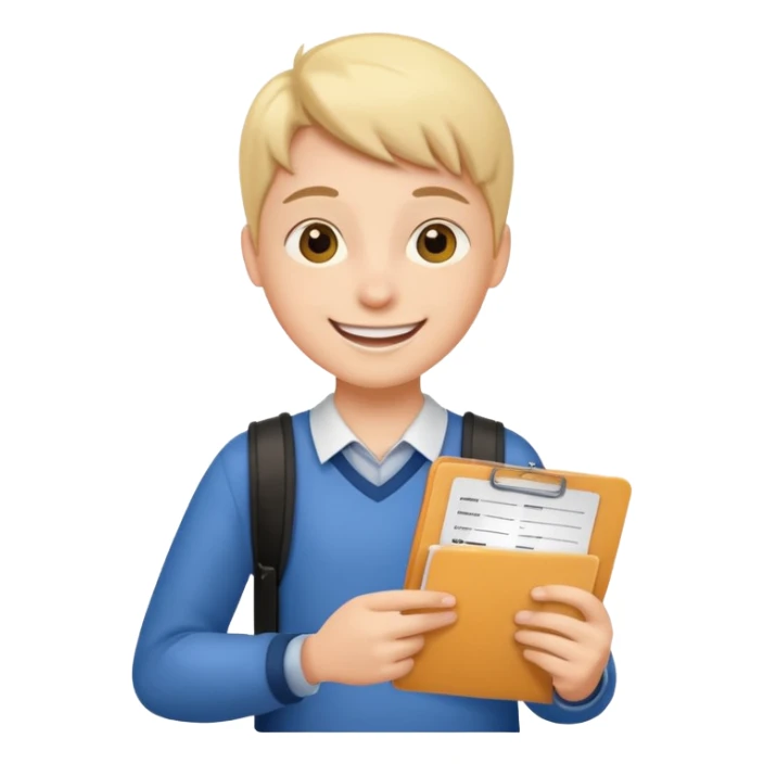 schüler mit zeugnis in der hand, freut sich sticker