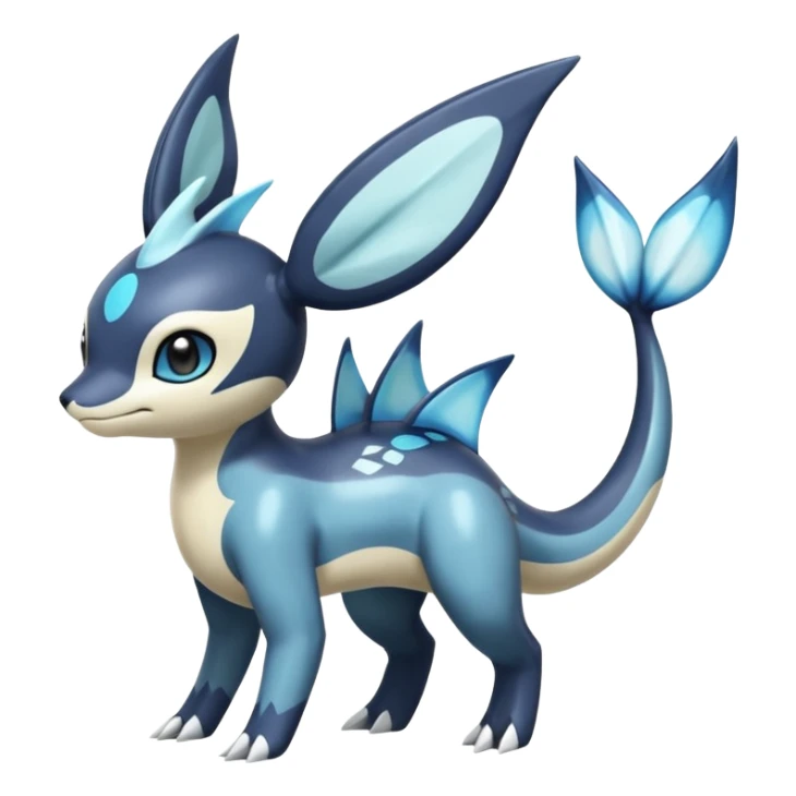 Black and white smooth glossy soft hot Meloetta-Dialga-Orca-Vaporeon-Umbreon-Pokémon-Fakémon-fusion-hybrid-creature (full body), 4-legged,  sticker