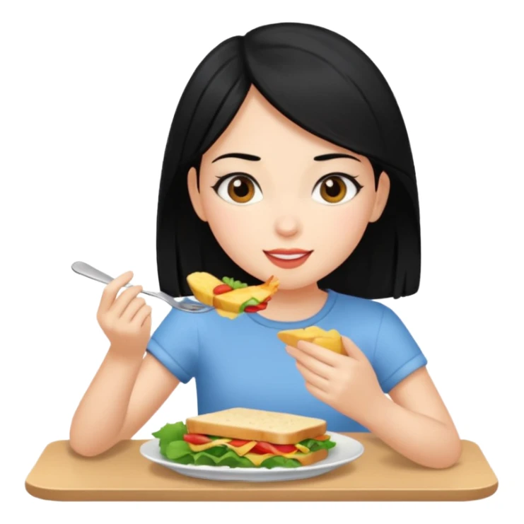 girl with black hair eating lunch sticker