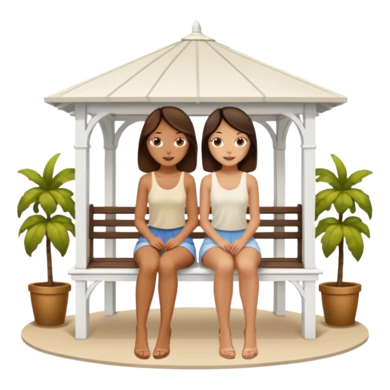 Two brunette women sitting on a white gazebo sticker