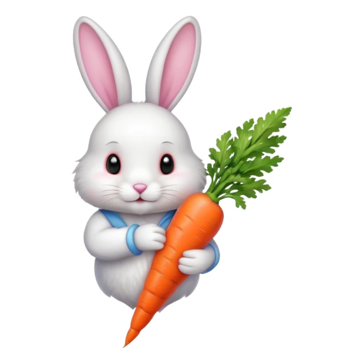 A white and pink bunny holding a carrot  sticker