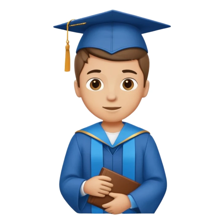 Generate a boy's master's emoji with a blue bachelor's degree. sticker