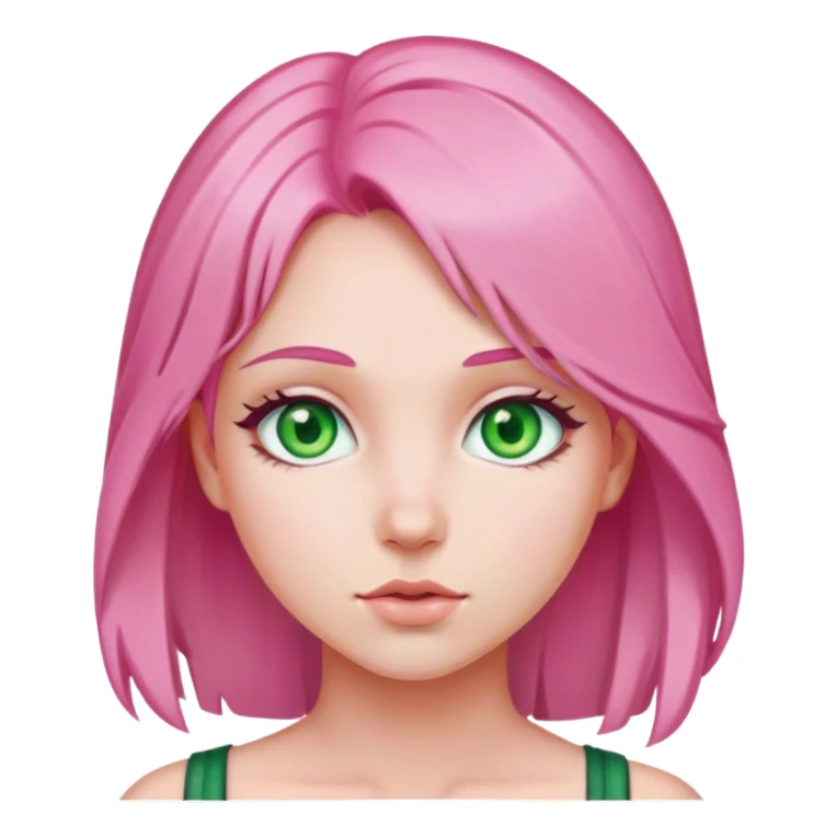 pink haired girl portrait green eyes  sticker