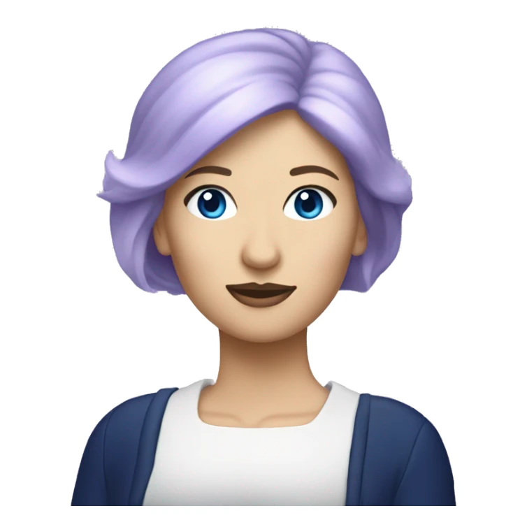 White woman with blue eyes driving navy blue convertible Mini Cooper, with short, lilac colored haired sticker