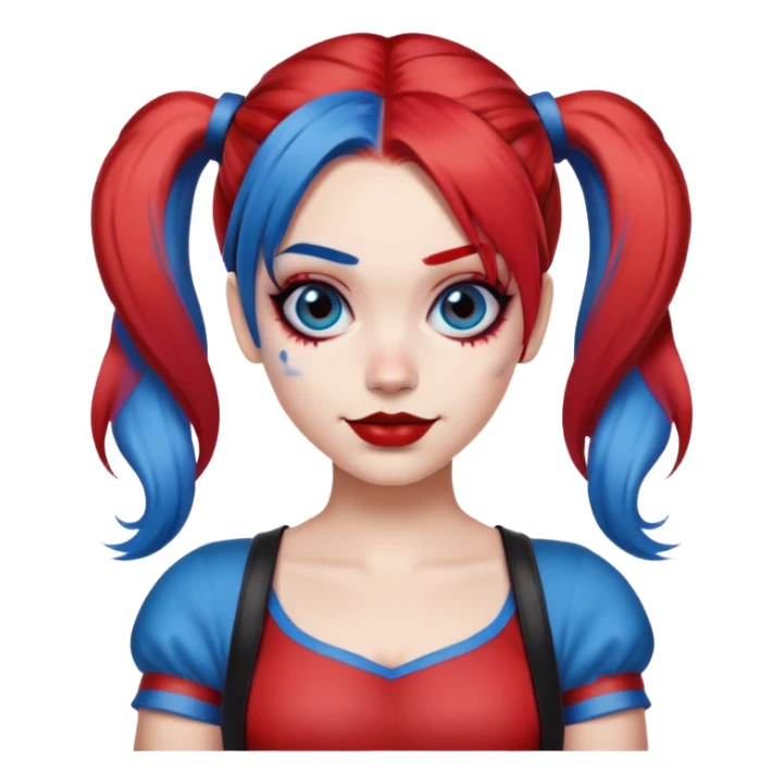 hair styled like Harley Quinn with red and blue pigtails sticker