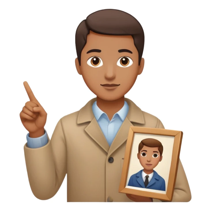 Person pointing at inspiring finished portrait rather than scattered paints sticker