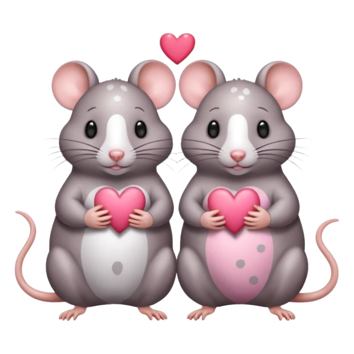 two fat little rats holding hearts one grey with white spots the other rat warm brown without spots sticker